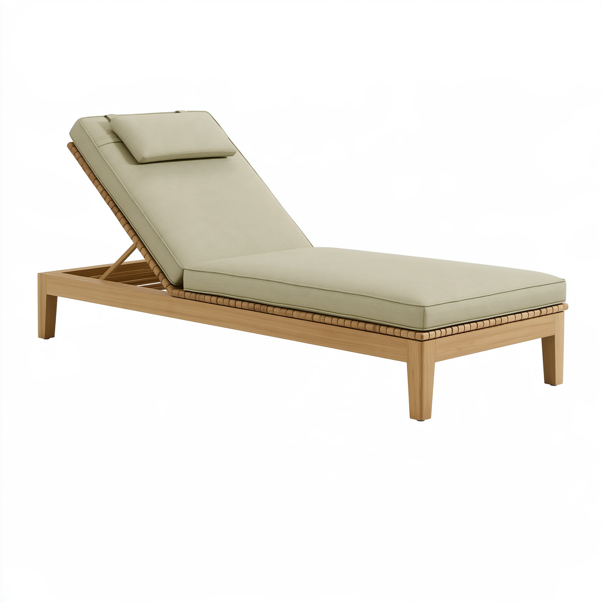 Lettino prendisole 200 x 75 cm in legno e tessuto verde salvia con schienale reclinabile per esterno