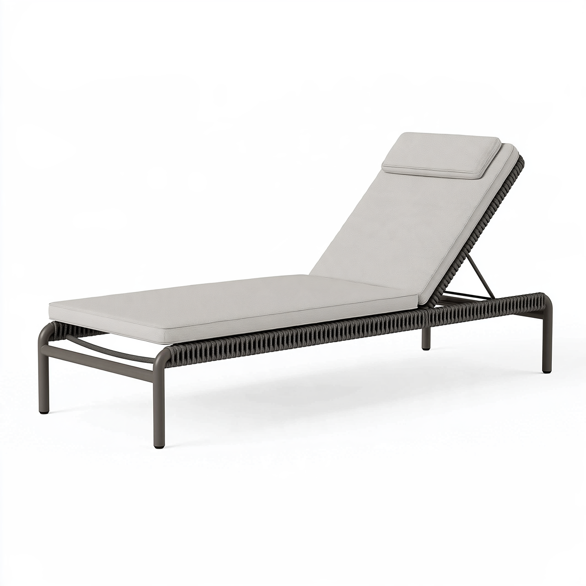 Lettino prendisole 200 x 70 x 35 cm in metallo e corda grigio chiaro con schienale regolabile