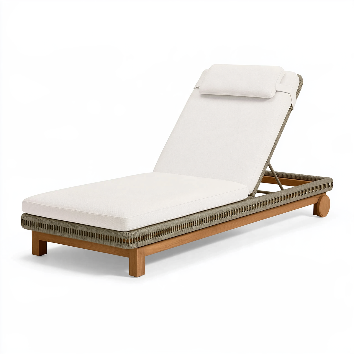 Lettino prendisole 200 x 75 x 35 cm in legno e corda beige con schienale reclinabile per esterno