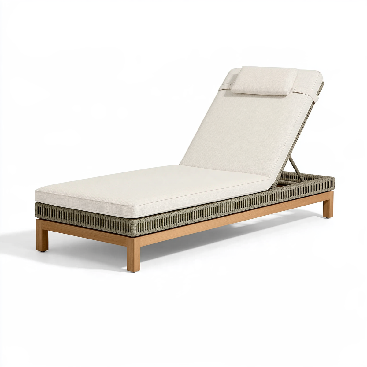 Lettino prendisole 200 x 75 cm in legno e corda beige - schienale regolabile per esterno