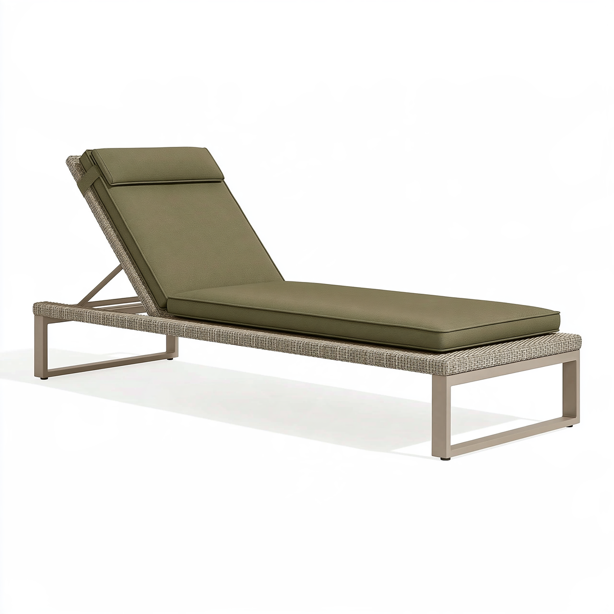 Lettino prendisole 200 x 70 x 35 cm in metallo e intreccio sintetico verde oliva beige con schienale reclinabile