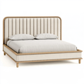 Letto matrimoniale 160 x 200 cm in tessuto beige e legno naturale - testiera imbottita stile classico