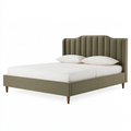 Letto matrimoniale 160 x 200 cm imbottito in tessuto verde oliva con testiera scanalata stile moderno