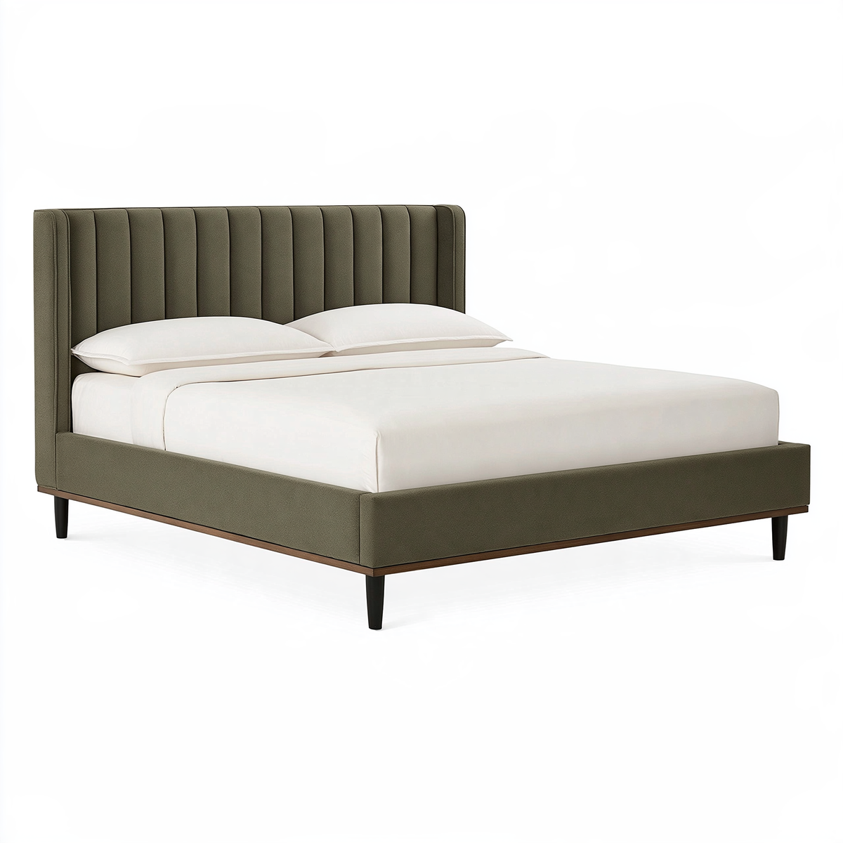 Letto matrimoniale 160 x 200 cm imbottito in tessuto verde oliva - testiera scanalata stile moderno