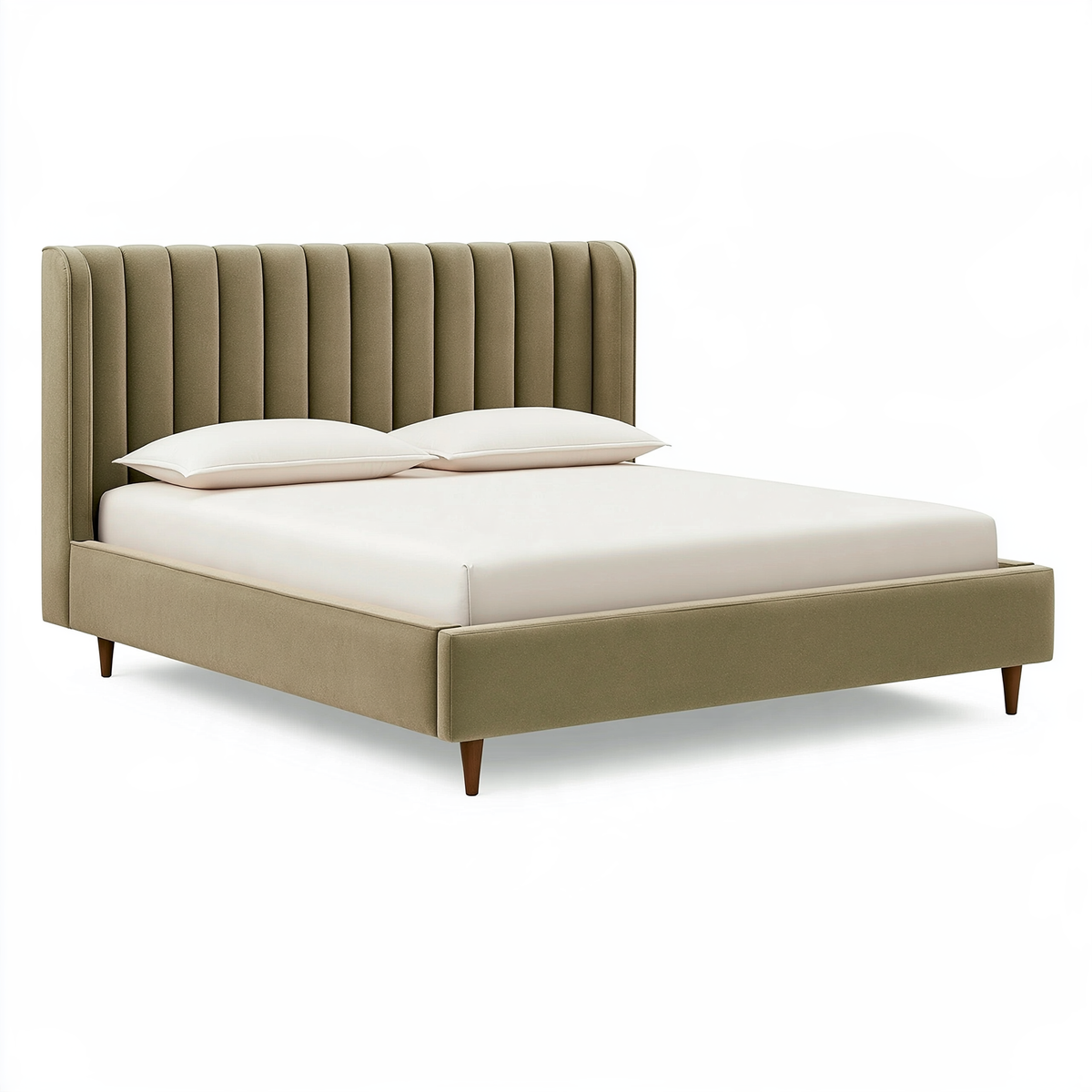 Letto matrimoniale 160 x 200 cm in tessuto beige con testiera imbottita a scanalature