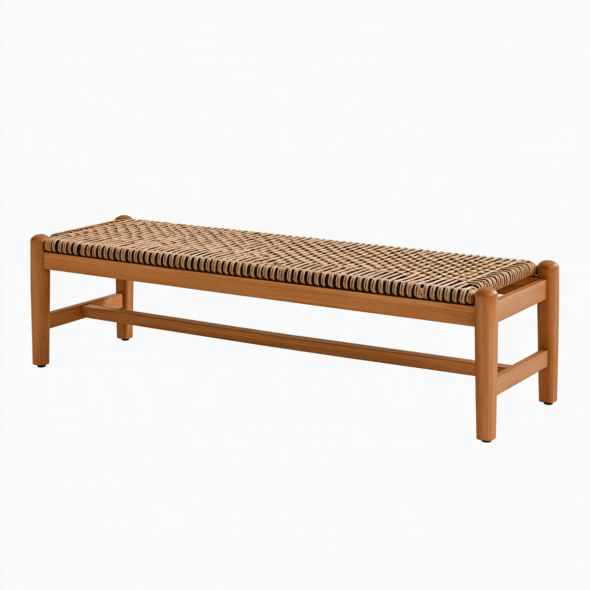 Panca 120 x 40 x 45 cm in legno marrone e corda beige - seduta intrecciata stile naturale