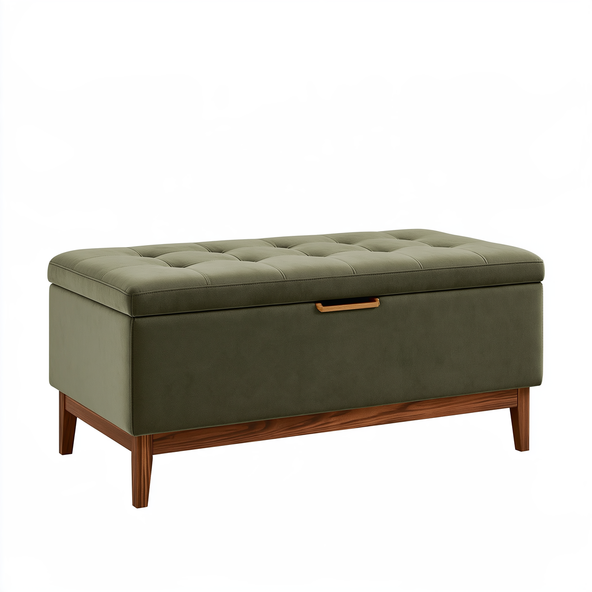 Panca contenitore 100 x 45 cm in velluto verde con gambe in legno stile moderno