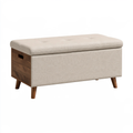 Panca contenitore 100 x 45 x 46 cm in tessuto beige e legno marrone - seduta imbottita