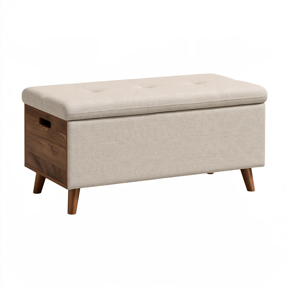 Panca contenitore 100 x 45 x 46 cm in tessuto beige e legno marrone - seduta imbottita