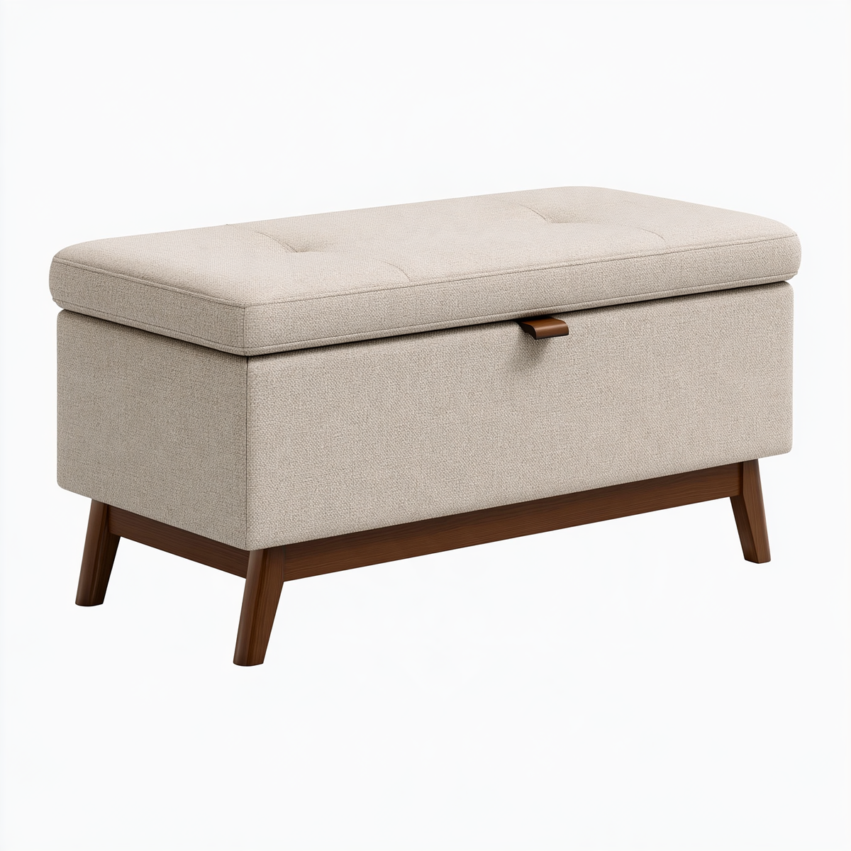 Panca contenitore 100 x 40 x 45 cm in tessuto beige con gambe in legno stile moderno