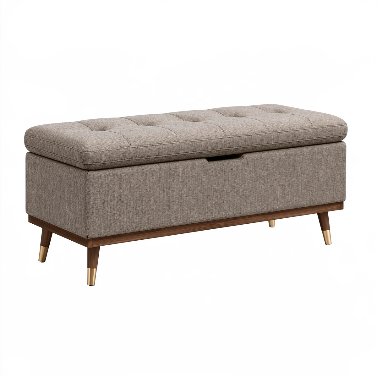 Panca contenitore 120 x 45 x 48 cm in tessuto tortora con gambe in legno - stile moderno