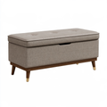 Panca contenitore 100 x 50 x 48 cm in tessuto beige imbottita con gambe in legno stile moderno