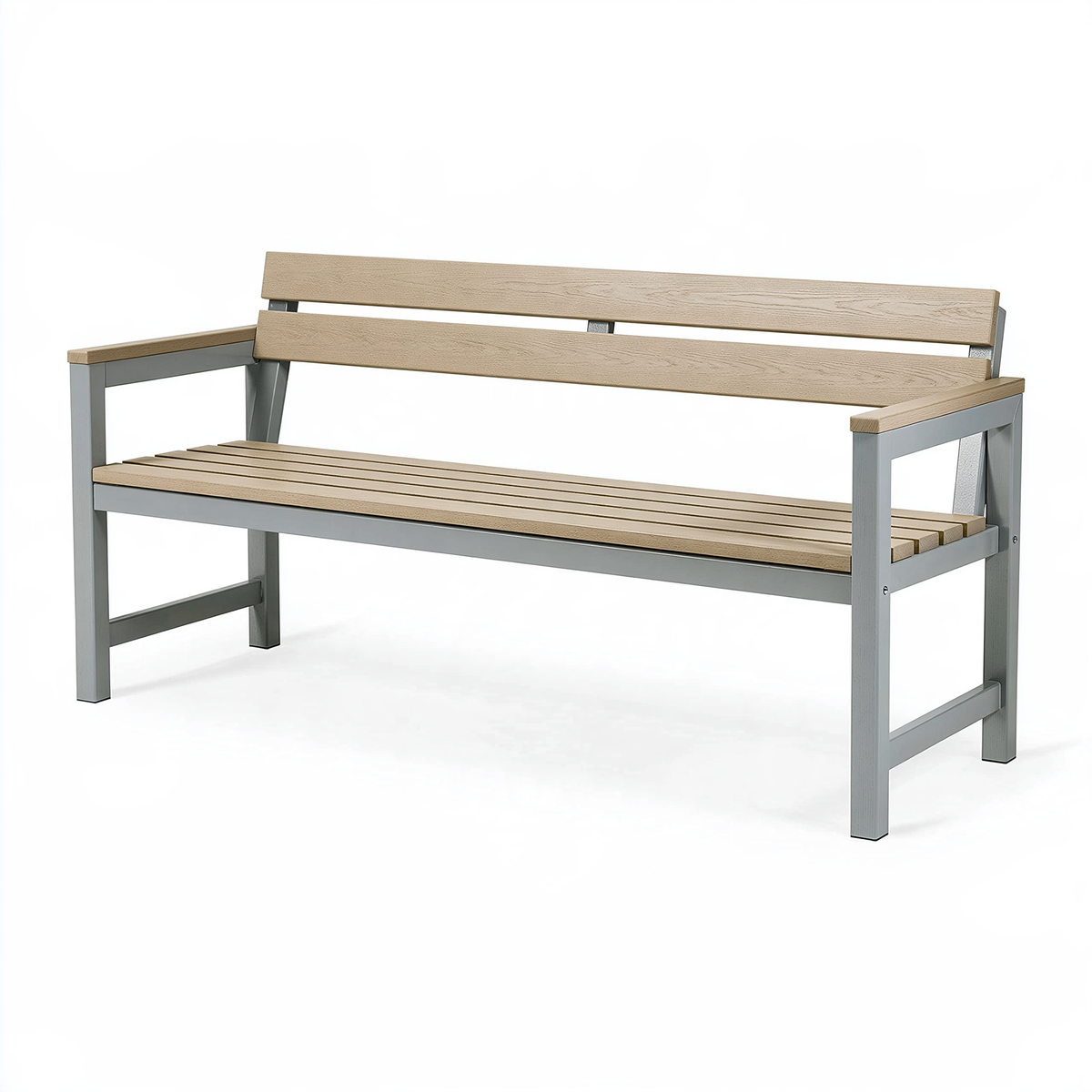 Panchina da giardino 120 x 60 x 85 cm in legno e metallo beige grigio con braccioli