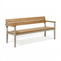 Panca da giardino 150 x 60 x 80 cm in legno e metallo marrone/beige con schienale e braccioli