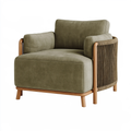 Poltrona 85 x 82 x 85 cm in tessuto verde oliva e legno con braccioli intrecciati