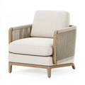 Poltrona 78 x 82 x 86 cm in legno e tessuto beige con braccioli in corda stile contemporaneo
