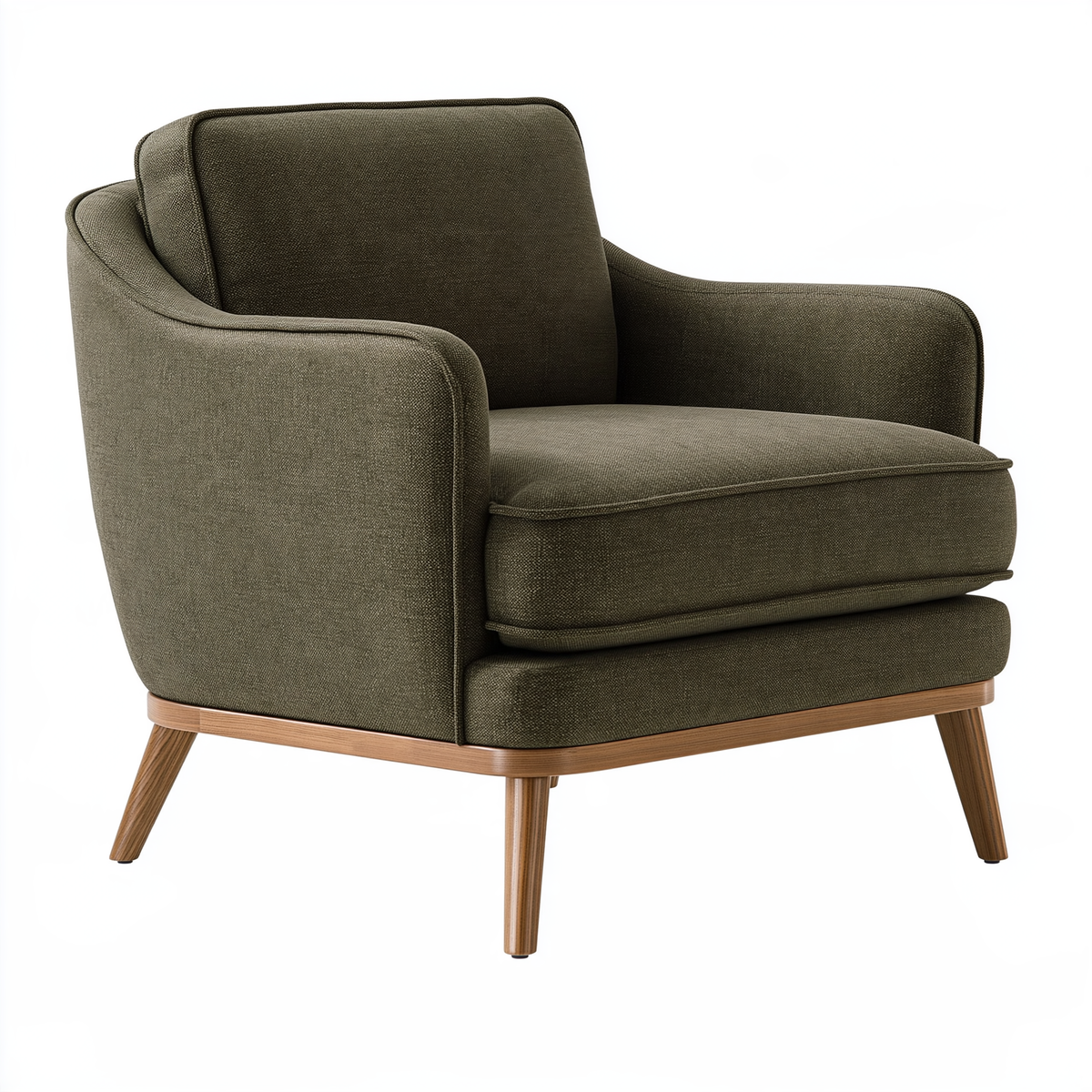 Poltrona 78 x 82 x 88 cm in tessuto verde oliva con gambe in legno - stile moderno per soggiorno